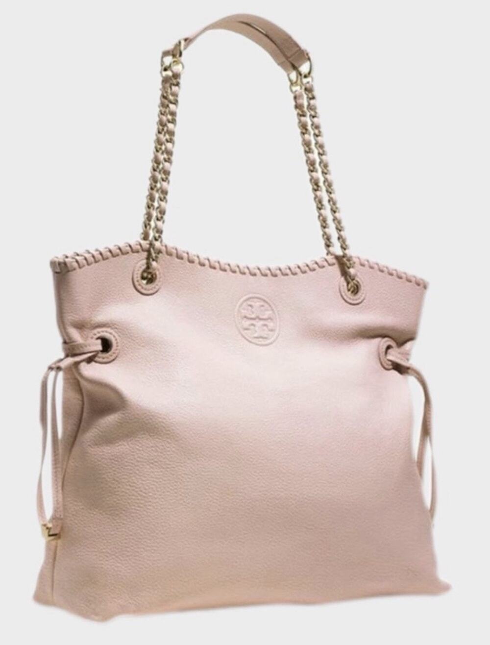 Tory Burch Marion Slouchy Tote Blush Pebbled Leather Chain Shoulder Bag LargeEUC